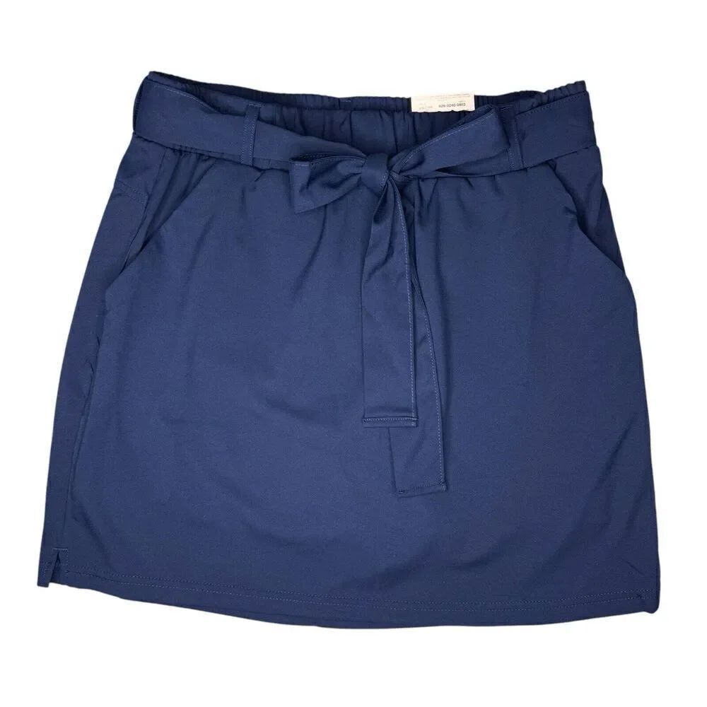 St Johns Bay Sz S Navy Blue Skort Skirt Tie Waist Pockets Fast Dry Active Sport